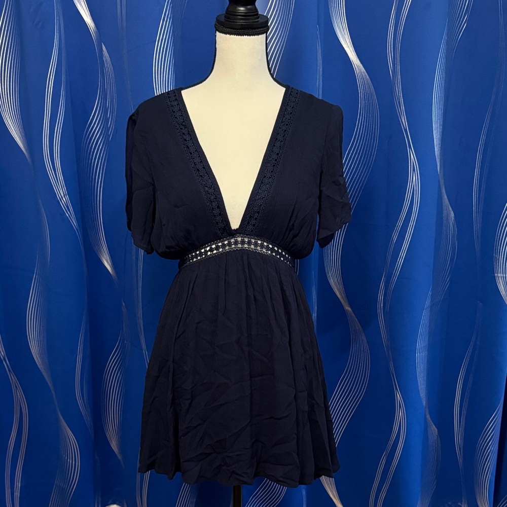 ANGL Navy Deep V-Neck Mini Dress